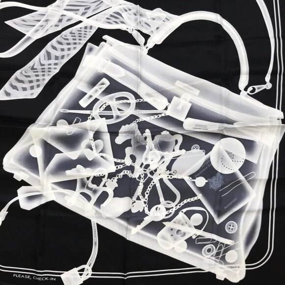 HERMES Carre 70 Black White Light Gray Scarf 492-071225 - Picture 3 of 6